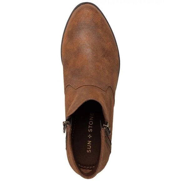 Sun + Stone Adelinee Double Zip Ankle Booties Brown 10 Block Heel $98 - Picture 4 of 5